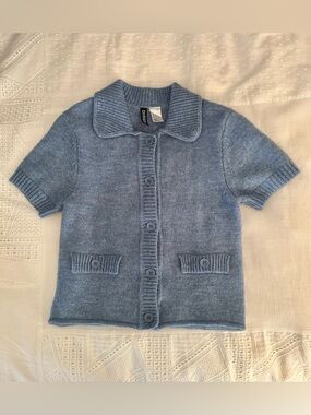 H&M Blue Short-Sleeve Button Cardigan